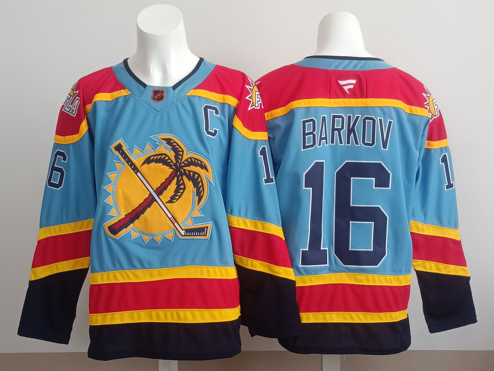 Men 2025 Florida Panthers 16 Barkov Light Blue NHL Jersey style 01